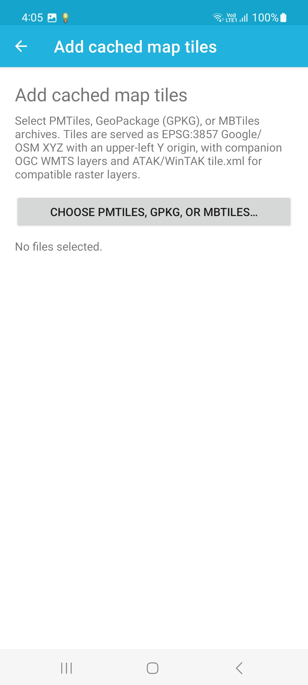 Add cached map tiles screen on the phone, PMTiles, GPKG, and MBTiles