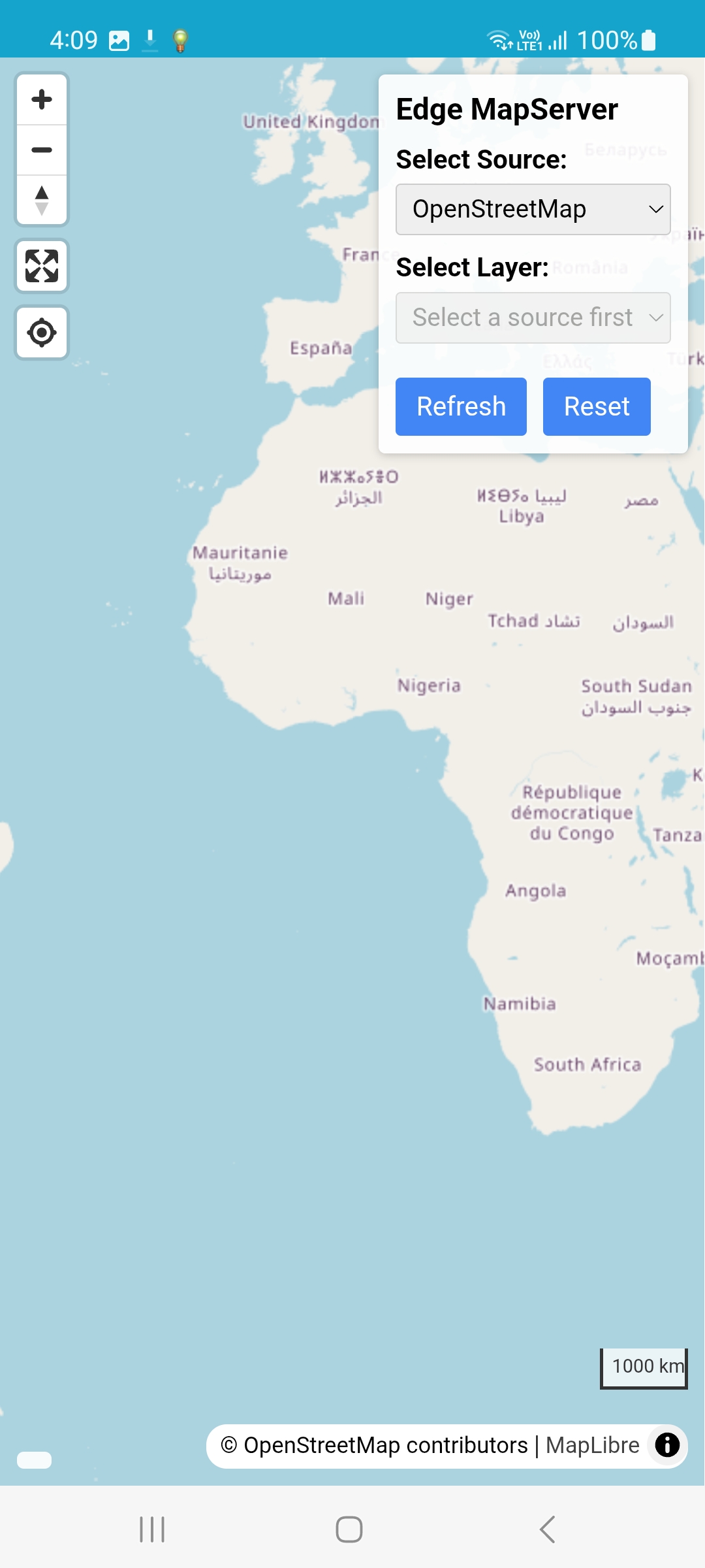 Edge MapServer OpenLayers map with OpenStreetMap source on the phone