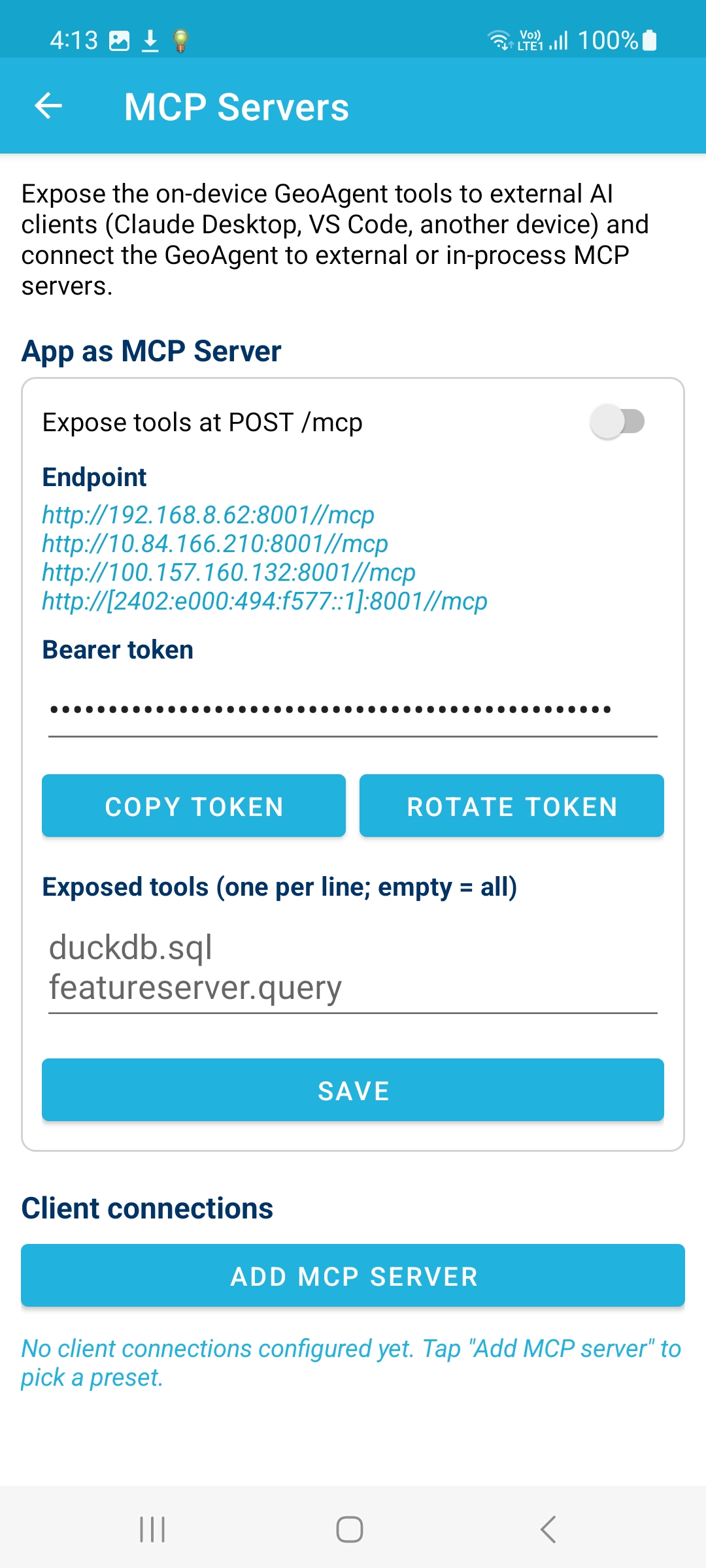 MCP Servers: expose GeoAgent tools to Claude Desktop and VS Code
