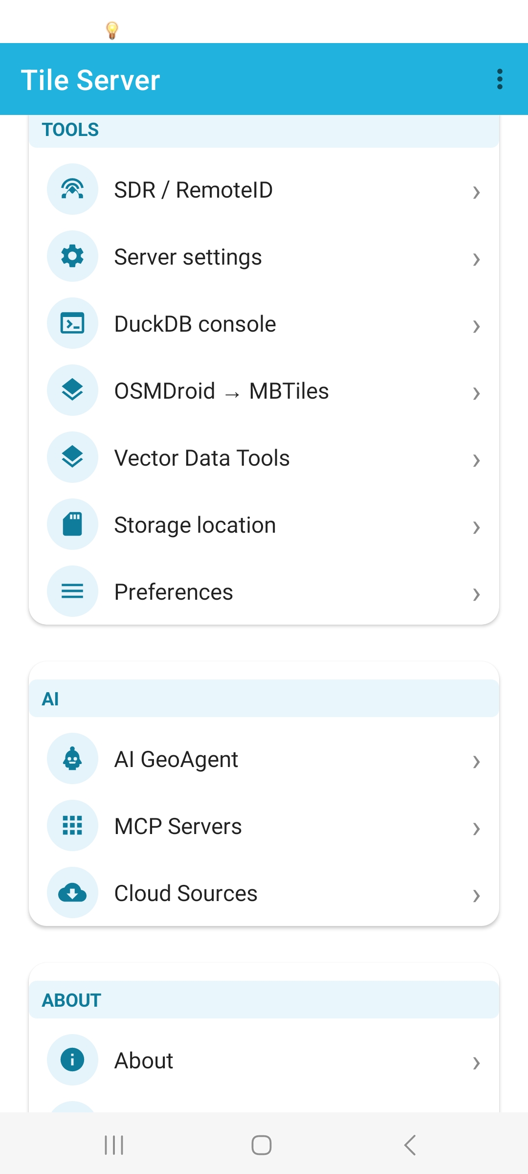 Tools menu: SDR RemoteID, DuckDB console, vector data tools, storage location, and preferences