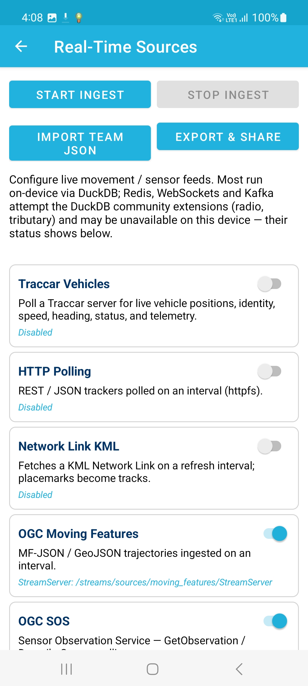 Real-Time Sources: Traccar, HTTP polling, KML, OGC Moving Features, SOS