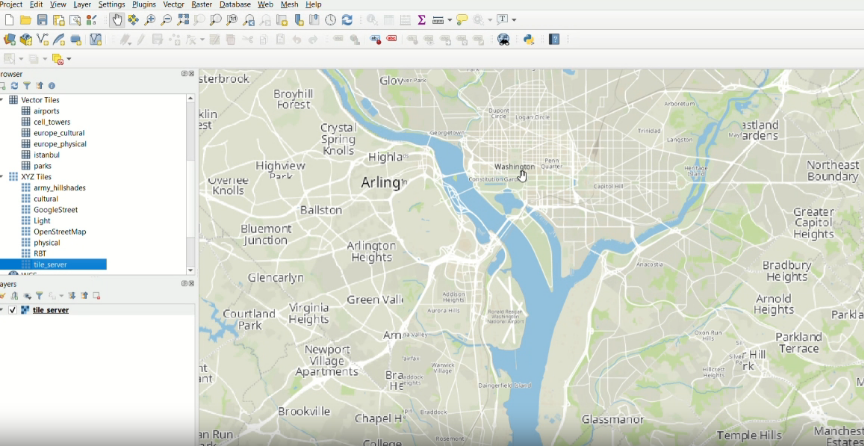 QGIS connected to tile_server XYZ tiles